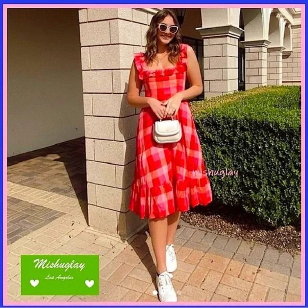 kate spade Pink and Red Gingham Midi Dress - Picture 3 of 9